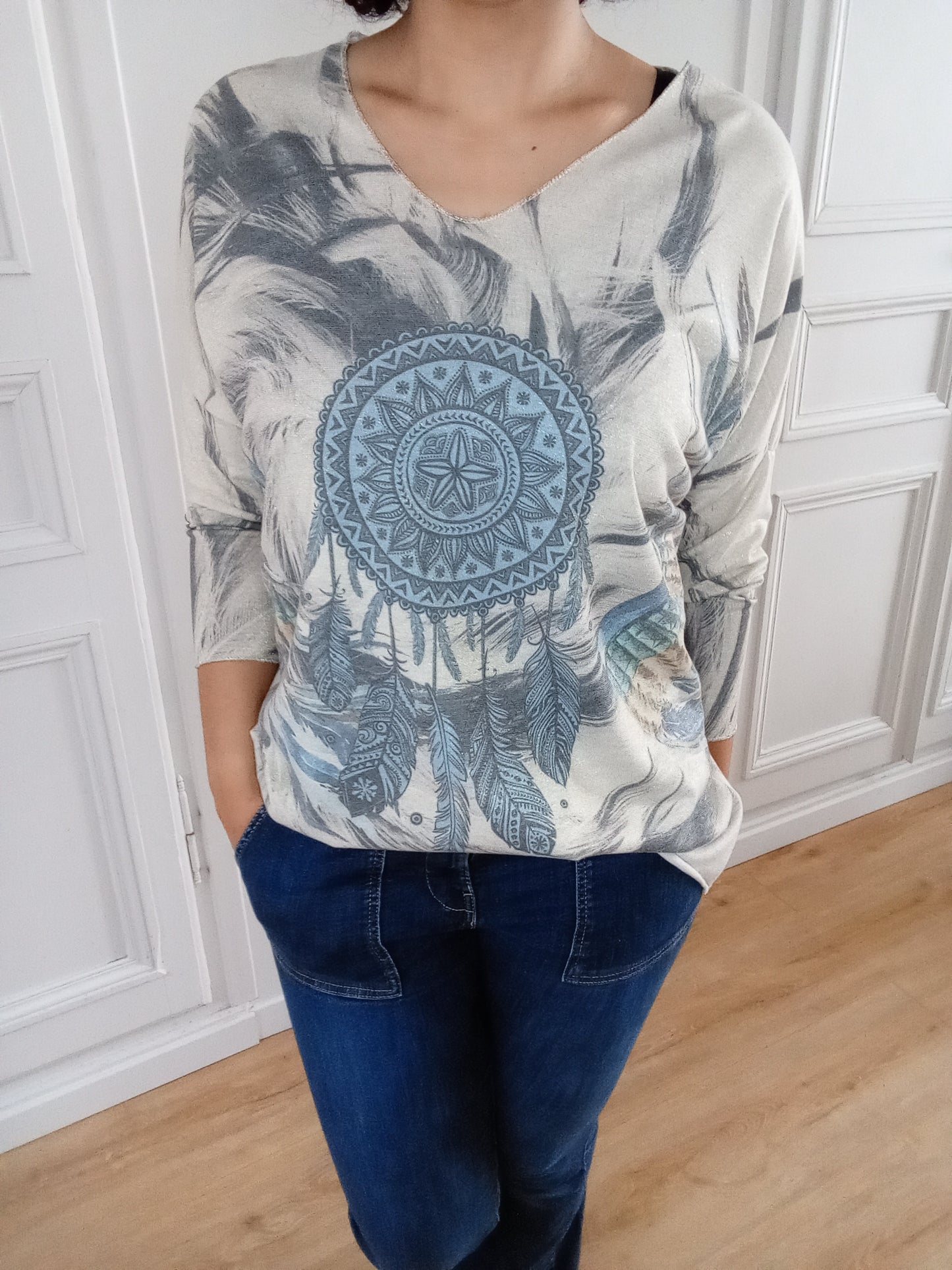 Pull Attrape Rêve effet pailleté doré