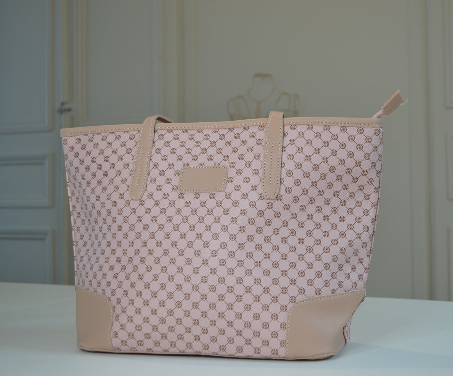 Sac à main simili cuir Rose motif trèfles marron