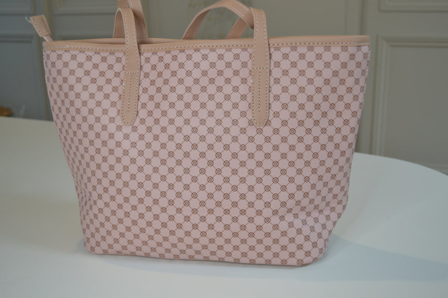 Sac à main simili cuir Rose motif trèfles marron