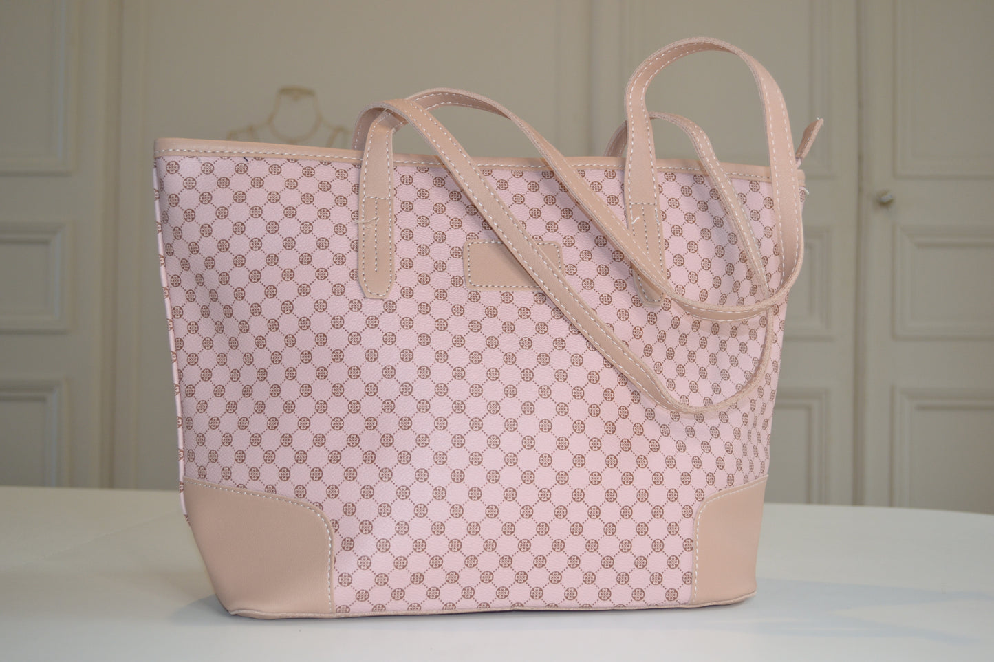 Sac à main simili cuir Rose motif trèfles marron
