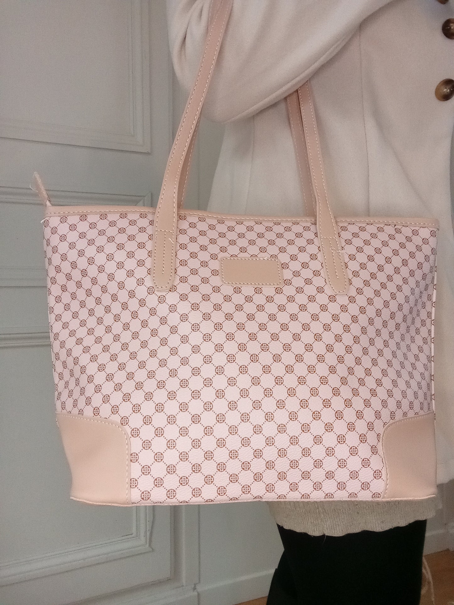 Sac à main simili cuir Rose motif trèfles marron