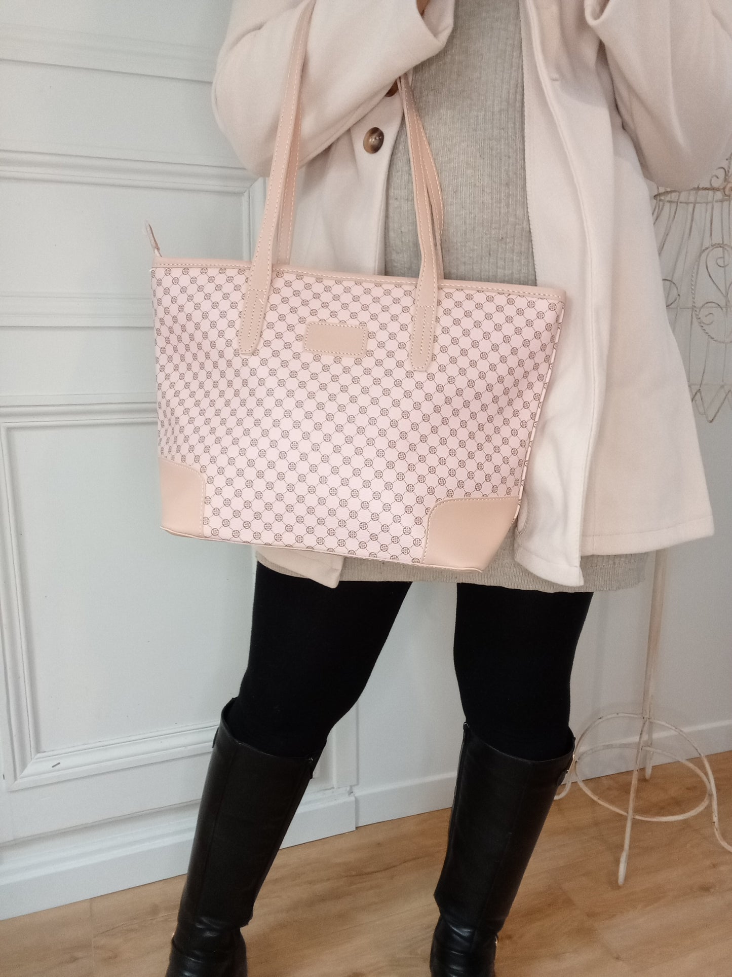 Sac à main simili cuir Rose motif trèfles marron