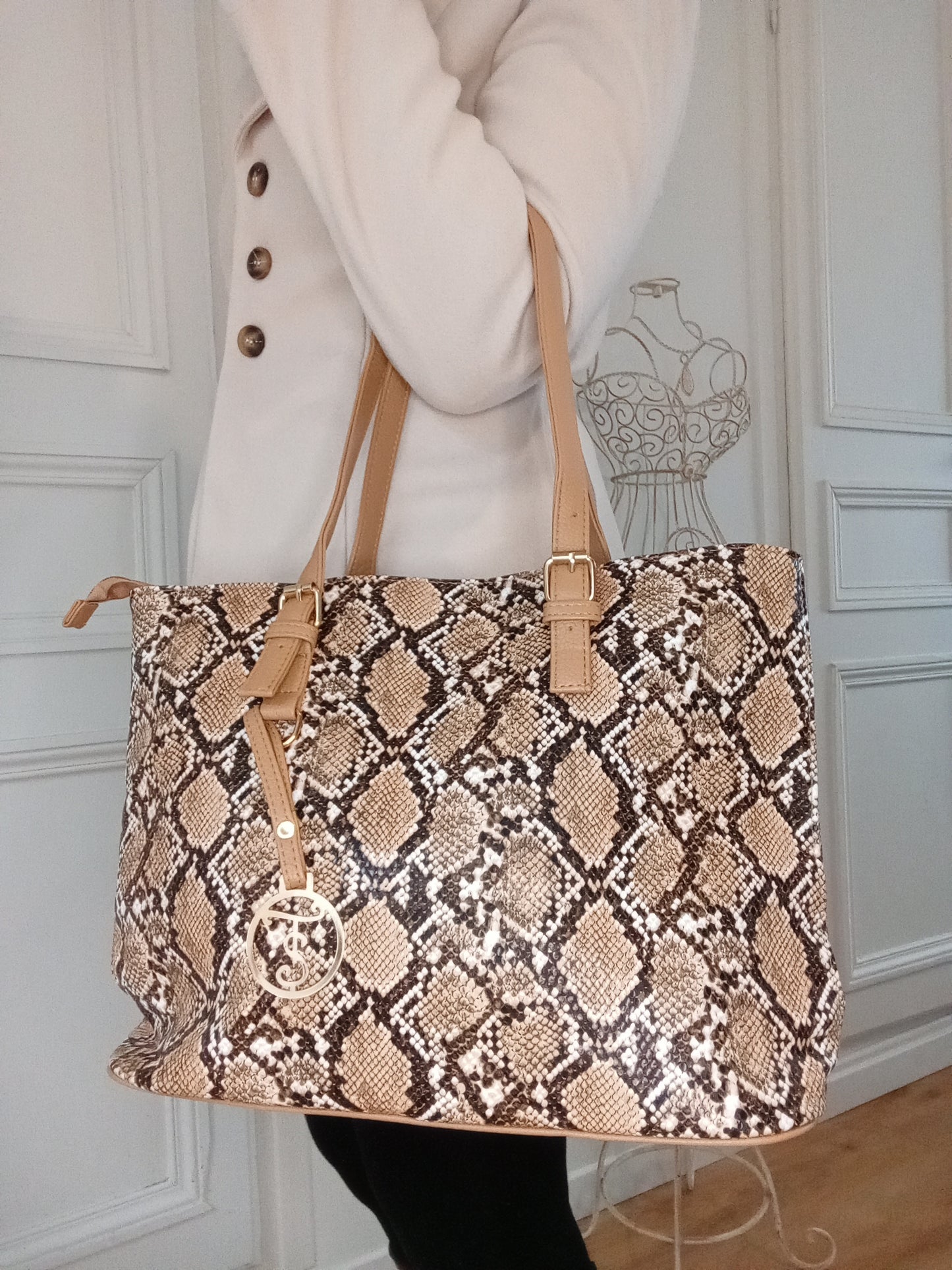 Sac à main simili cuir vernis peau de serpent