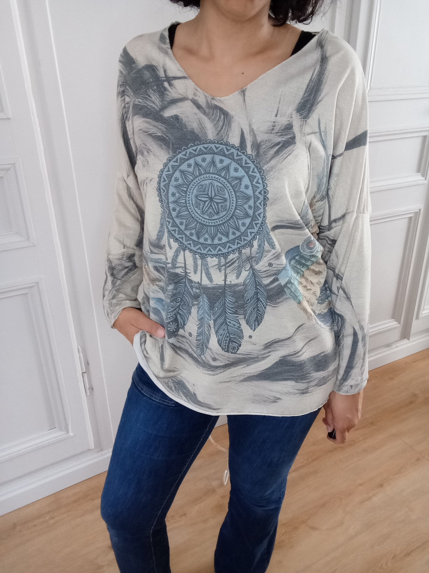 Pull Attrape Rêve effet pailleté doré