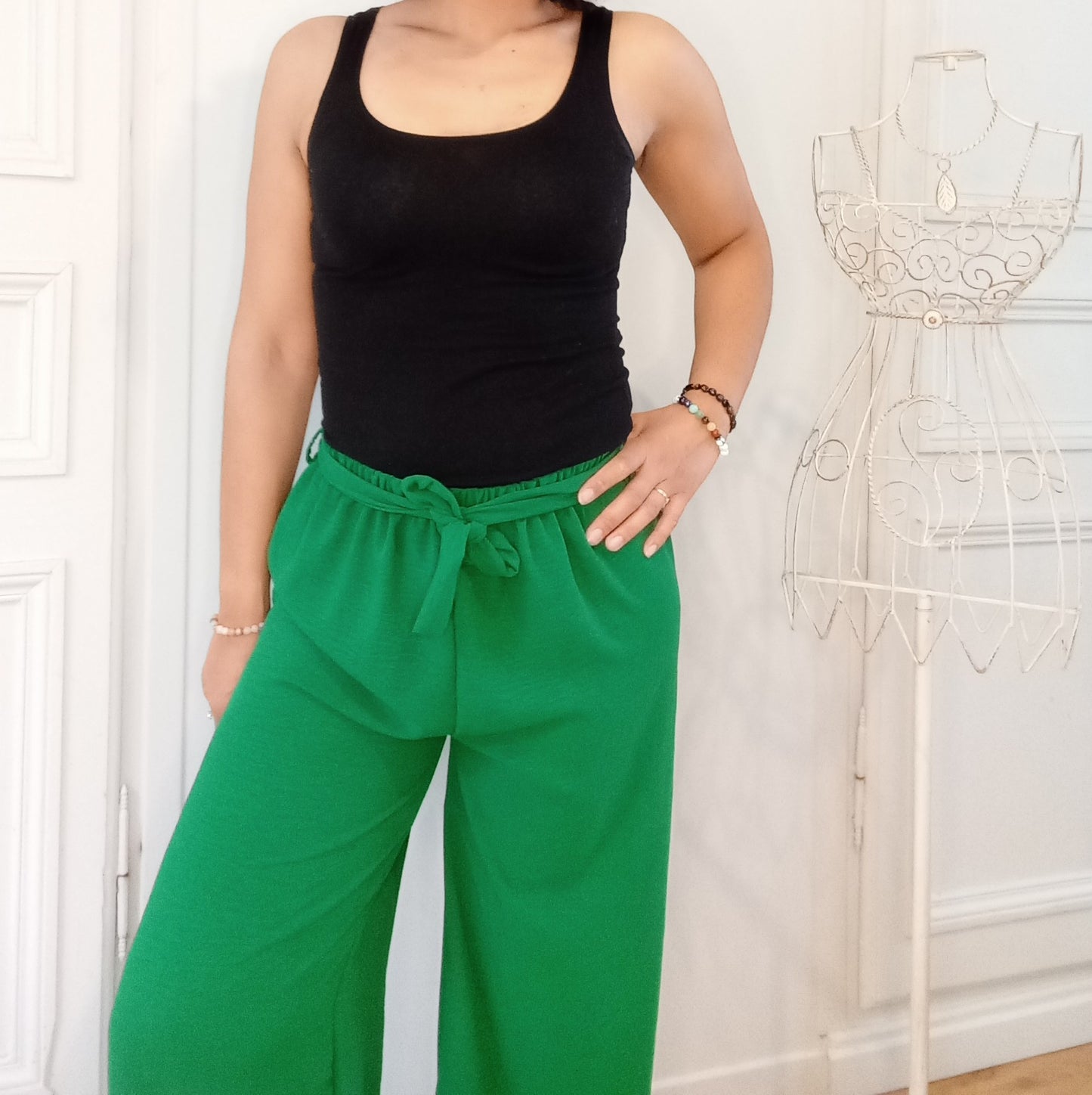 Pantalon Ample Fluide Vert