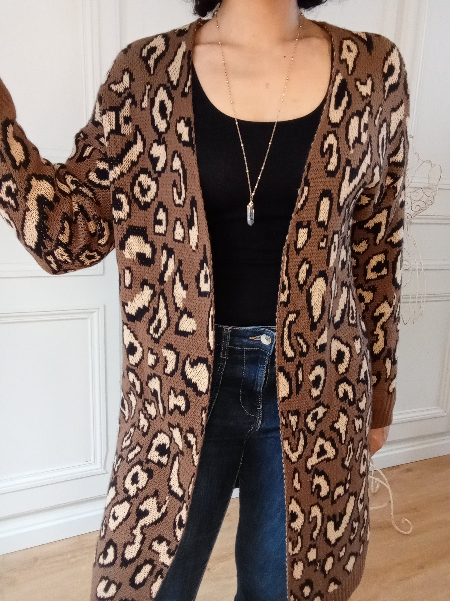 Gilet long Léopard Chocolat