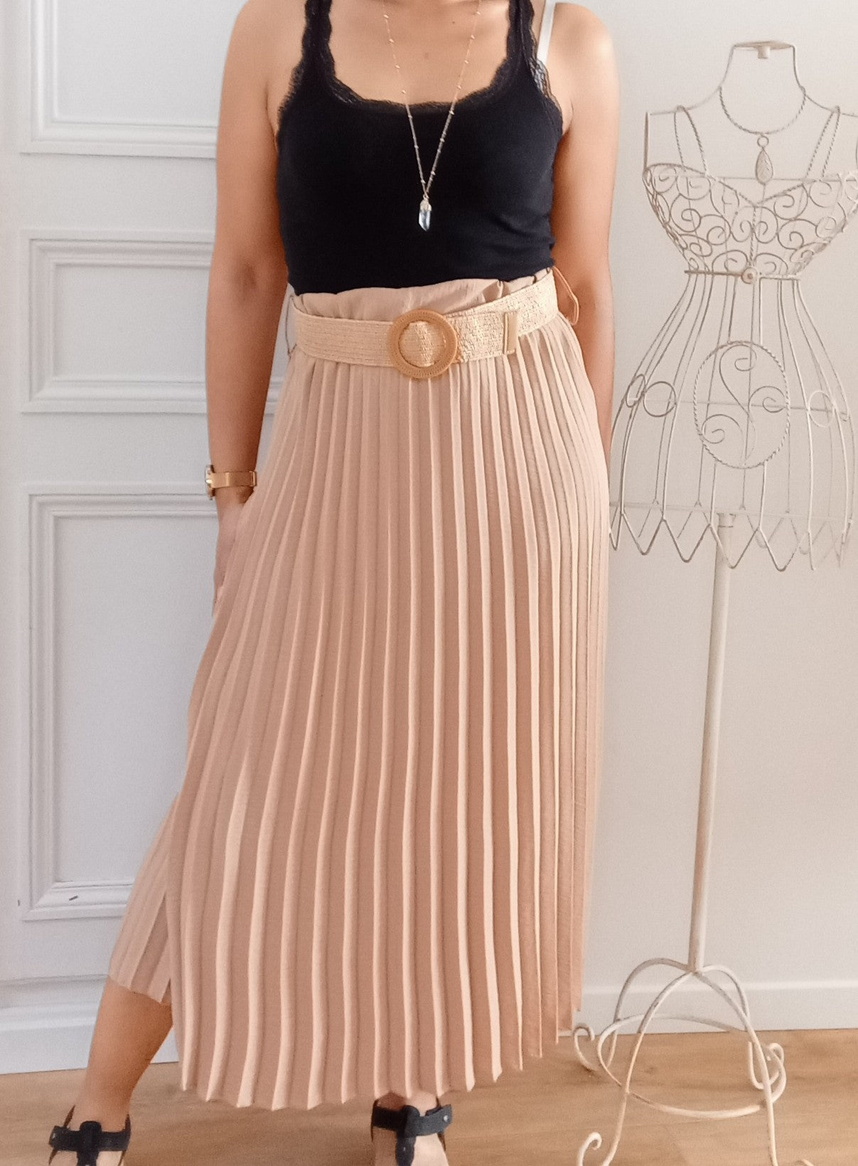 Jupe Plissée Camel + ceinture
