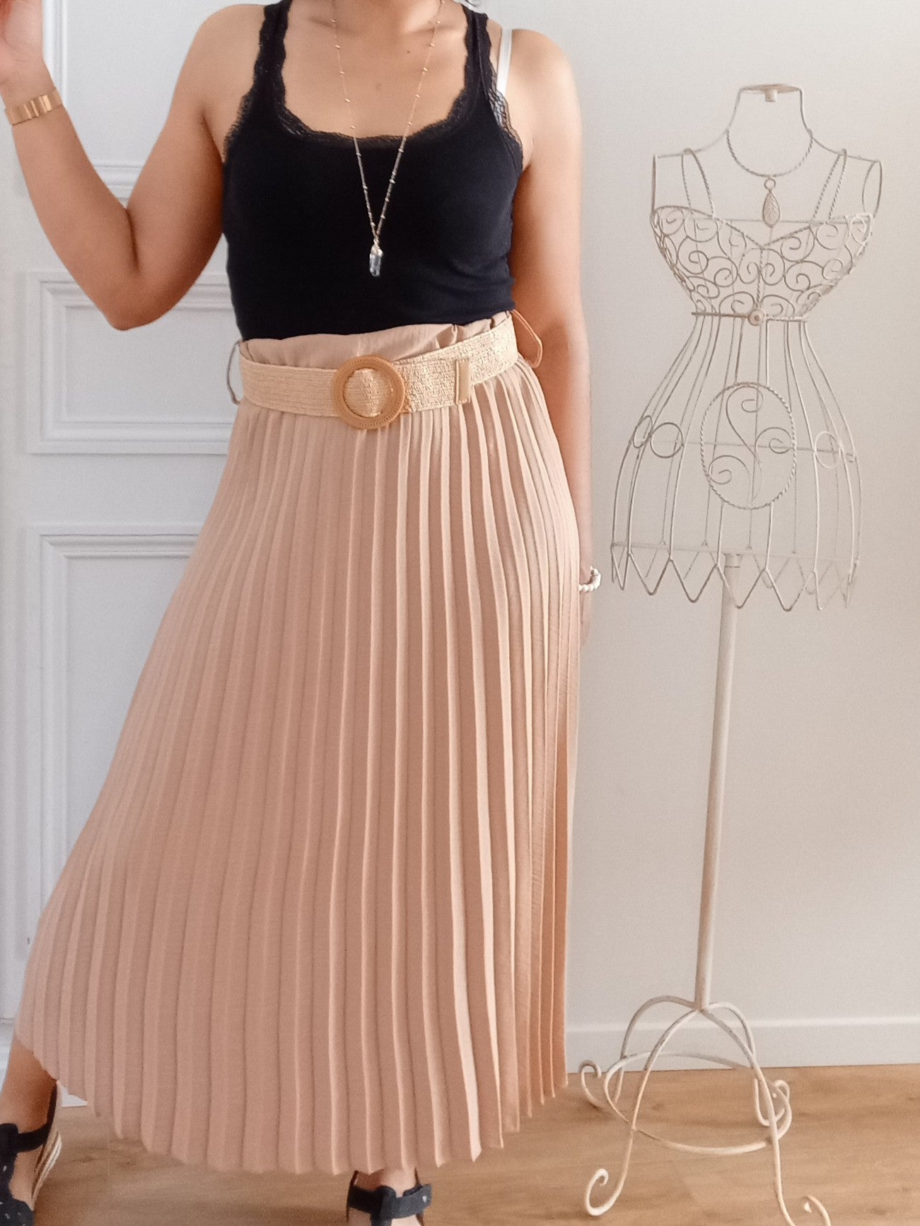 Jupe Plissée Camel + ceinture