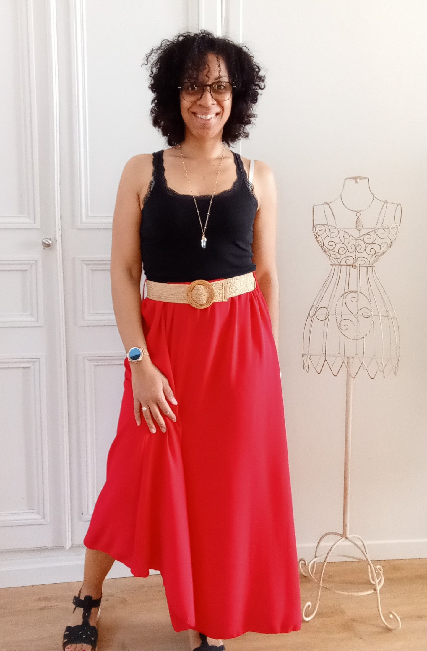 Jupe longue fluide Rouge + ceinture