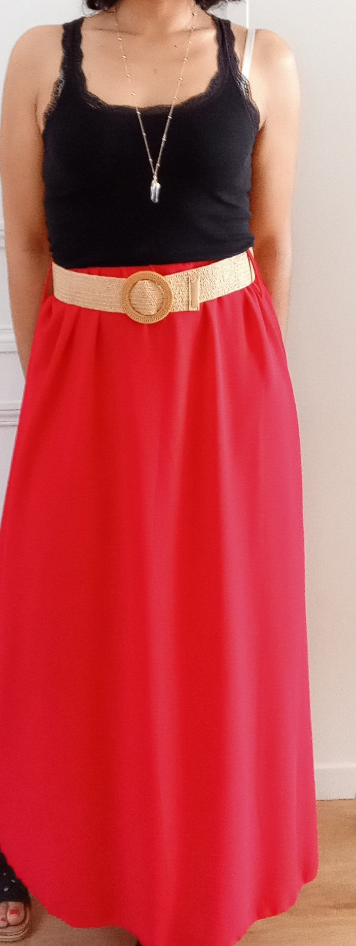 Jupe longue fluide Rouge + ceinture