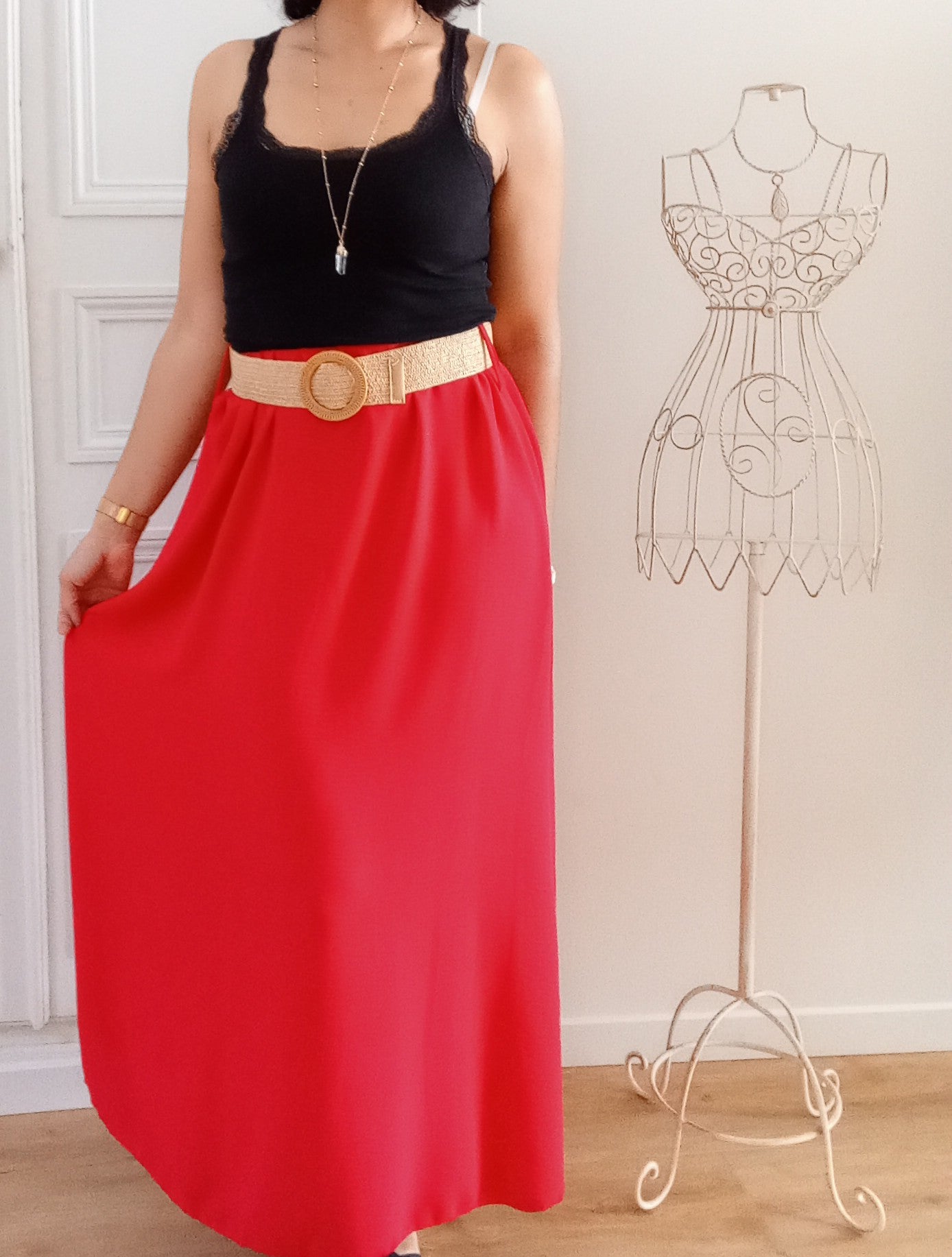 Jupe longue fluide Rouge + ceinture
