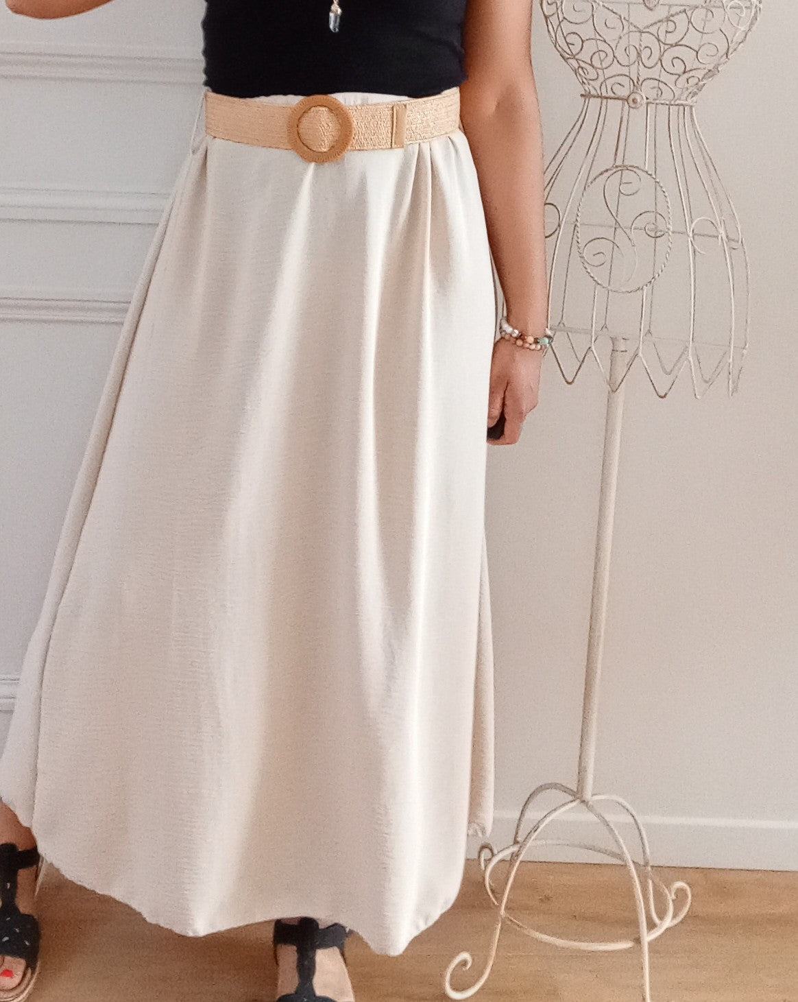 Jupe longue fluide Beige + ceinture
