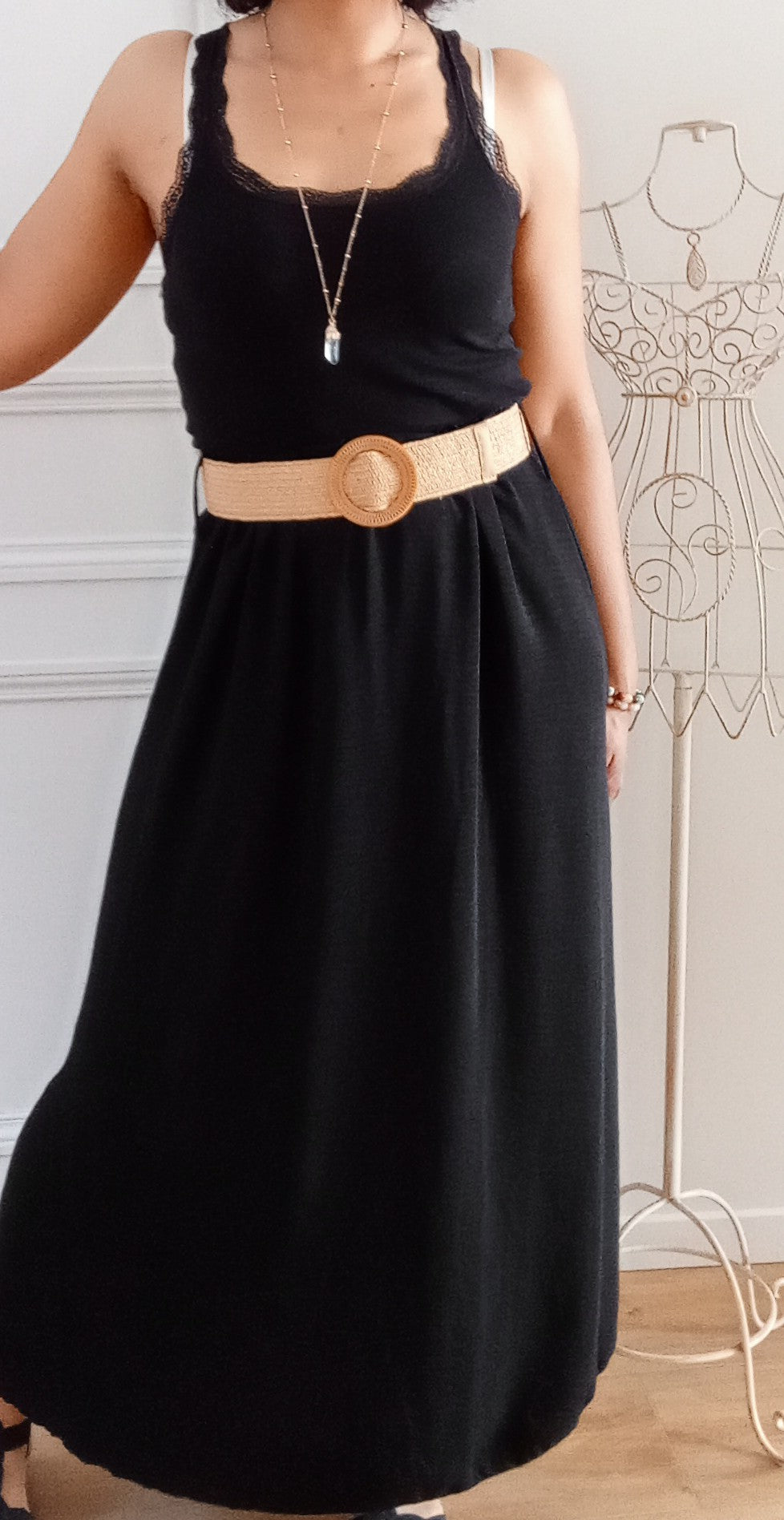 Jupe longue fluide Noire + ceinture