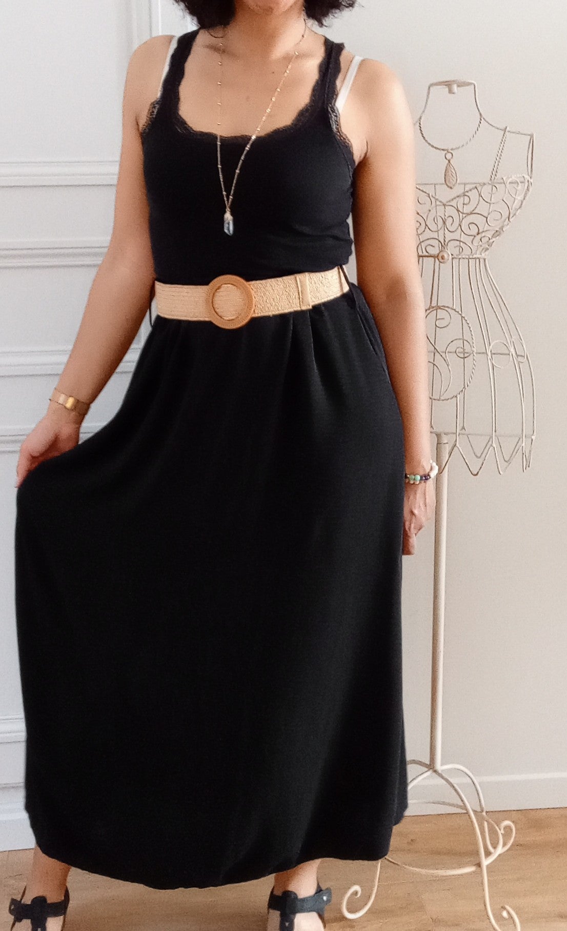 Jupe longue fluide Noire + ceinture