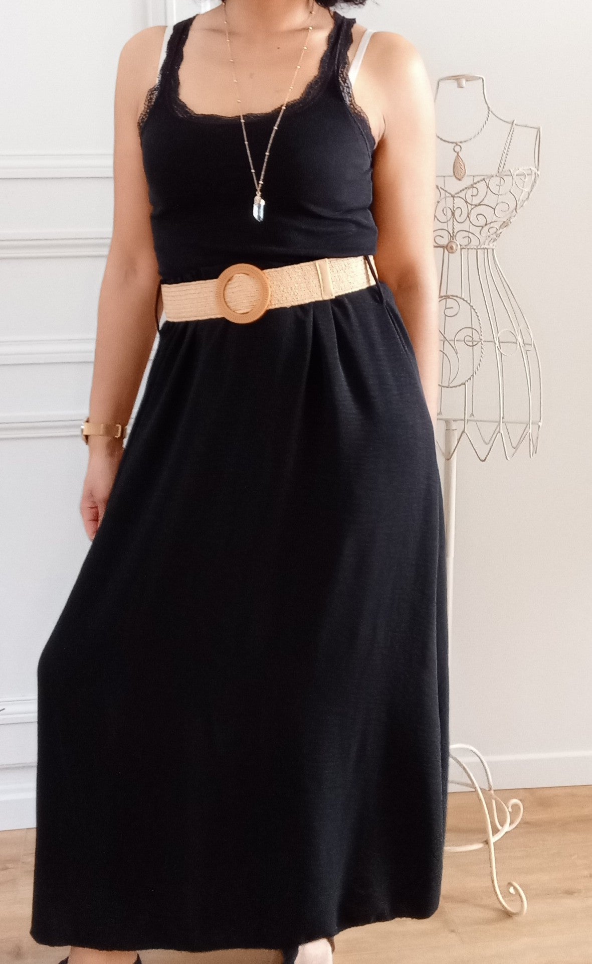 Jupe longue fluide Noire + ceinture