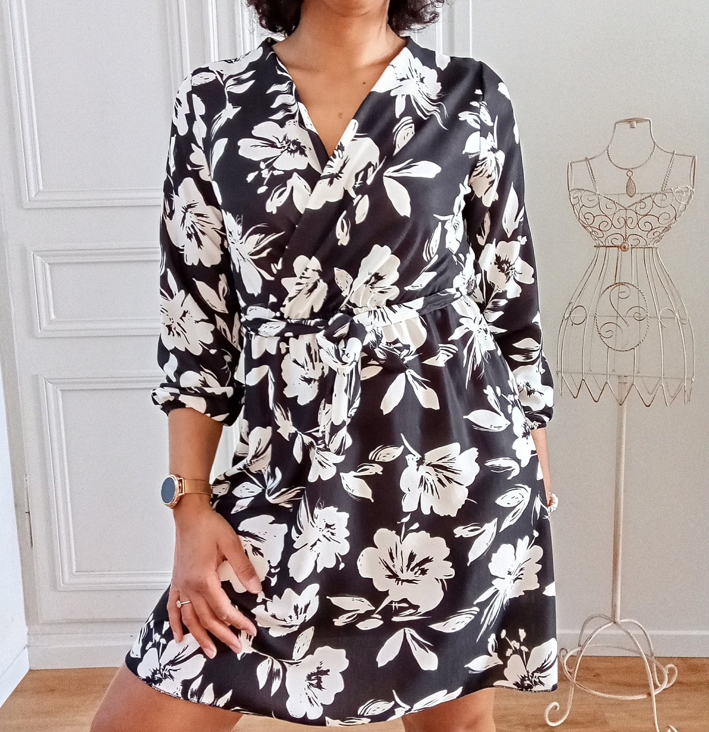 Robe imprimée Fleurs noire et blanche