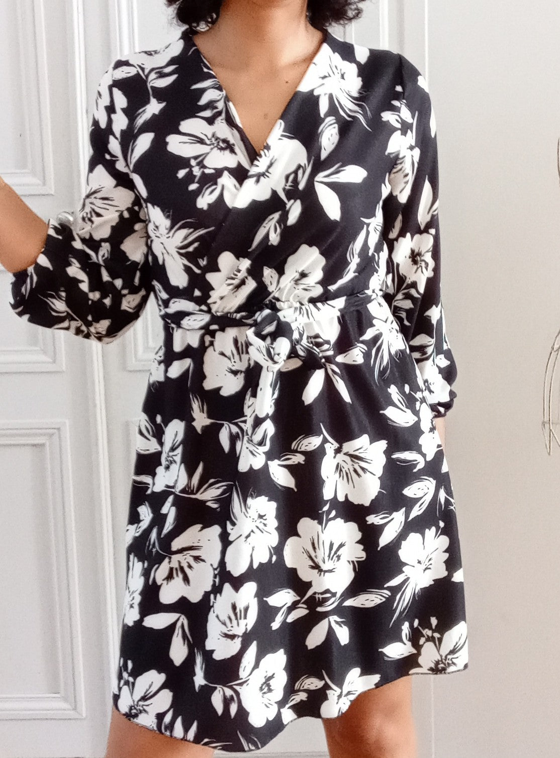 Robe imprimée Fleurs noire et blanche