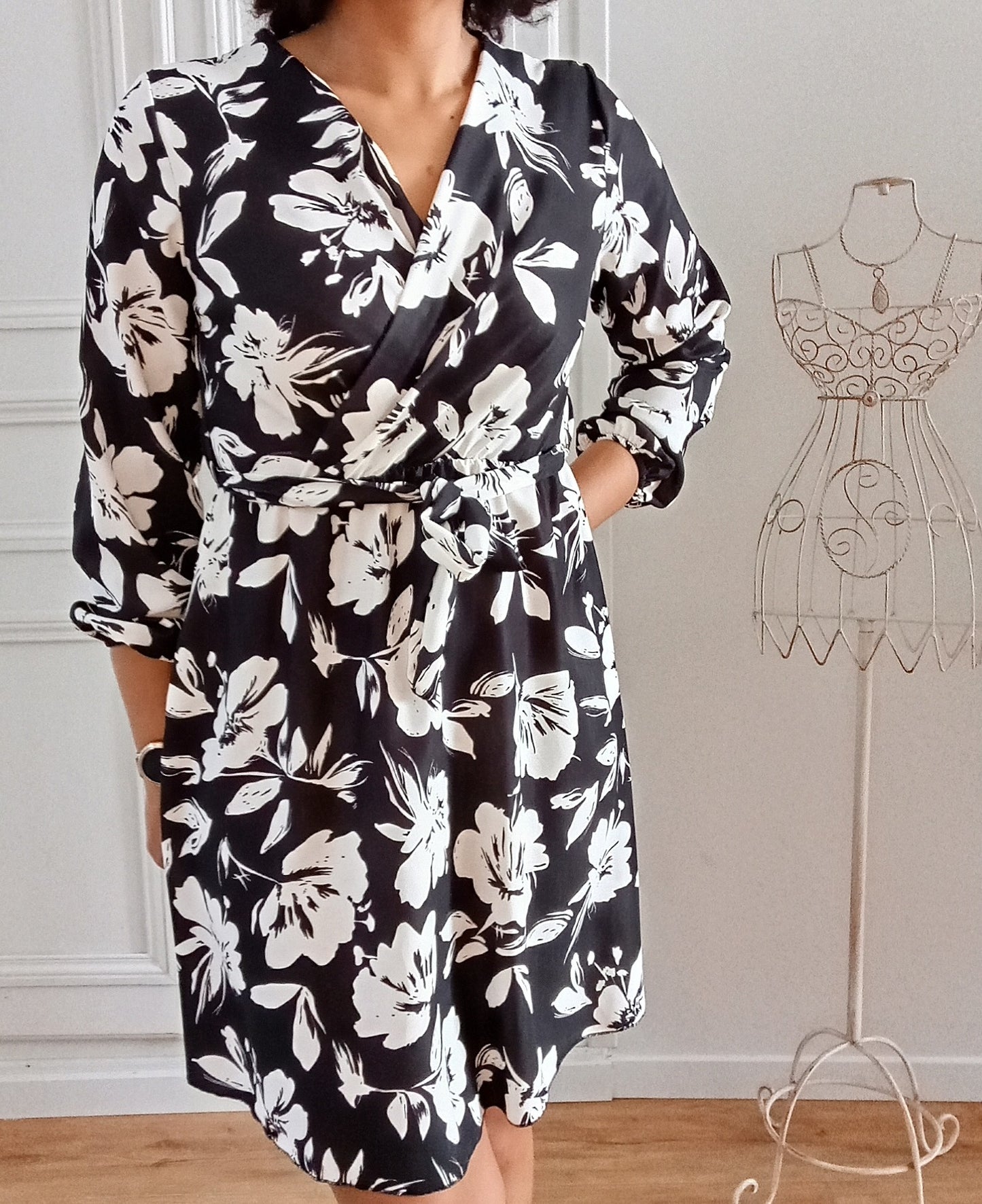 Robe imprimée Fleurs noire et blanche