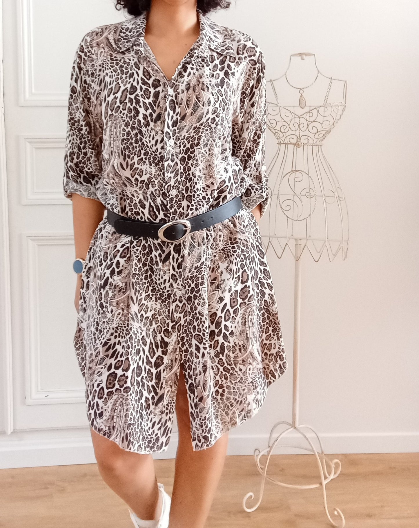 Robe chemise imprimée Léopard