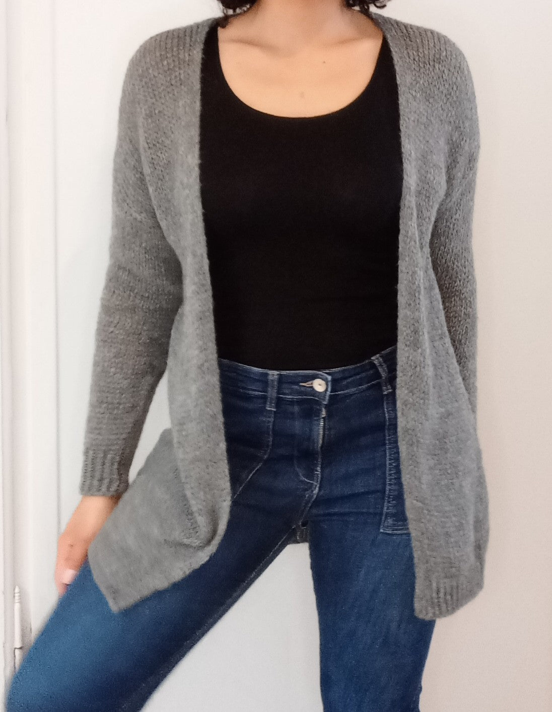 Gilet Maille Mi-long Gris