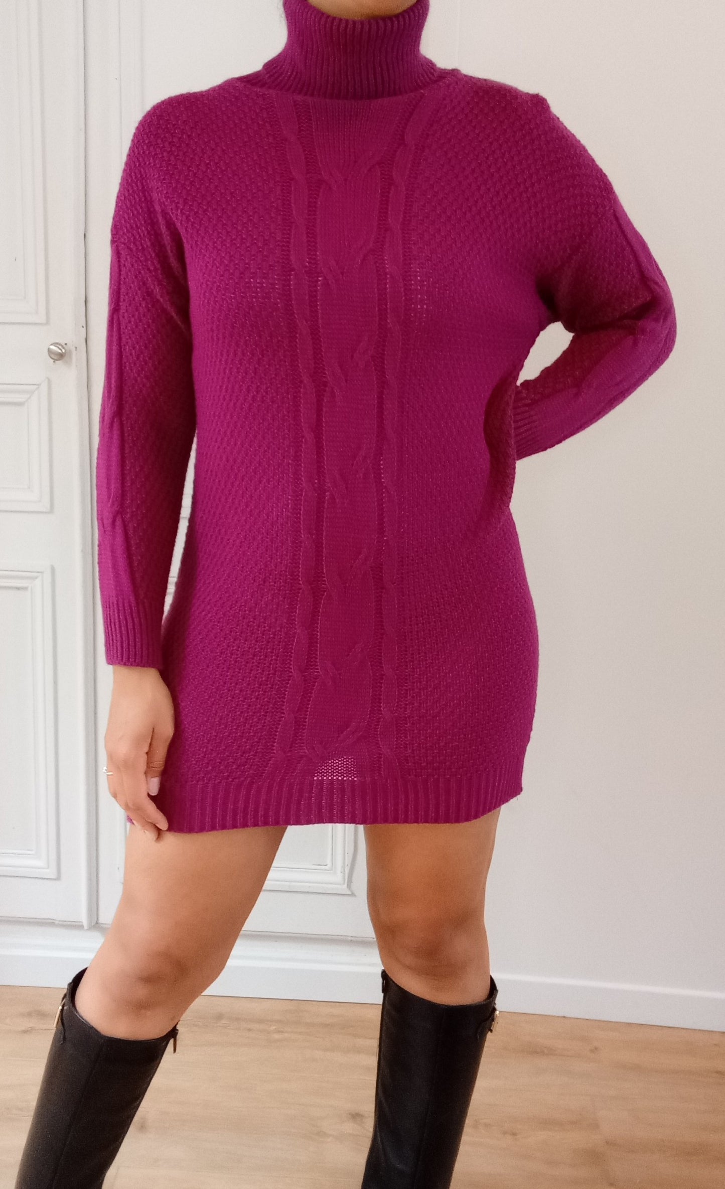 Pull robe col roulé Prune