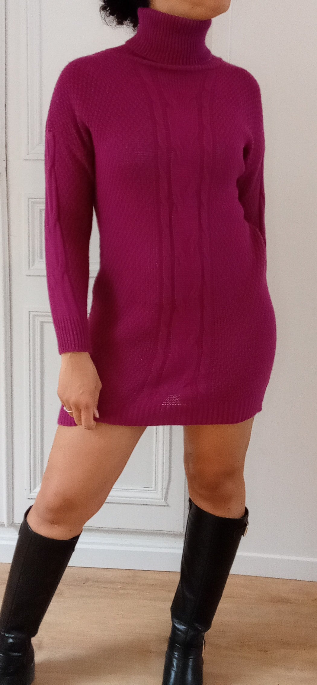 Pull robe col roulé Prune