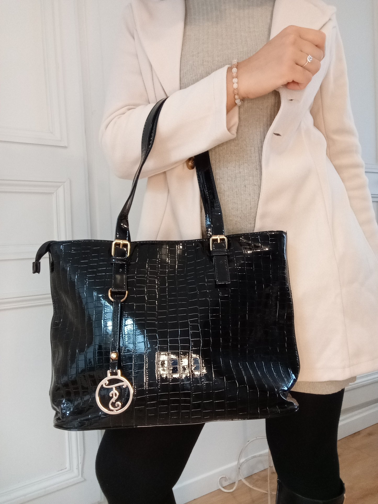 Sac à main simili cuir Noir vernis