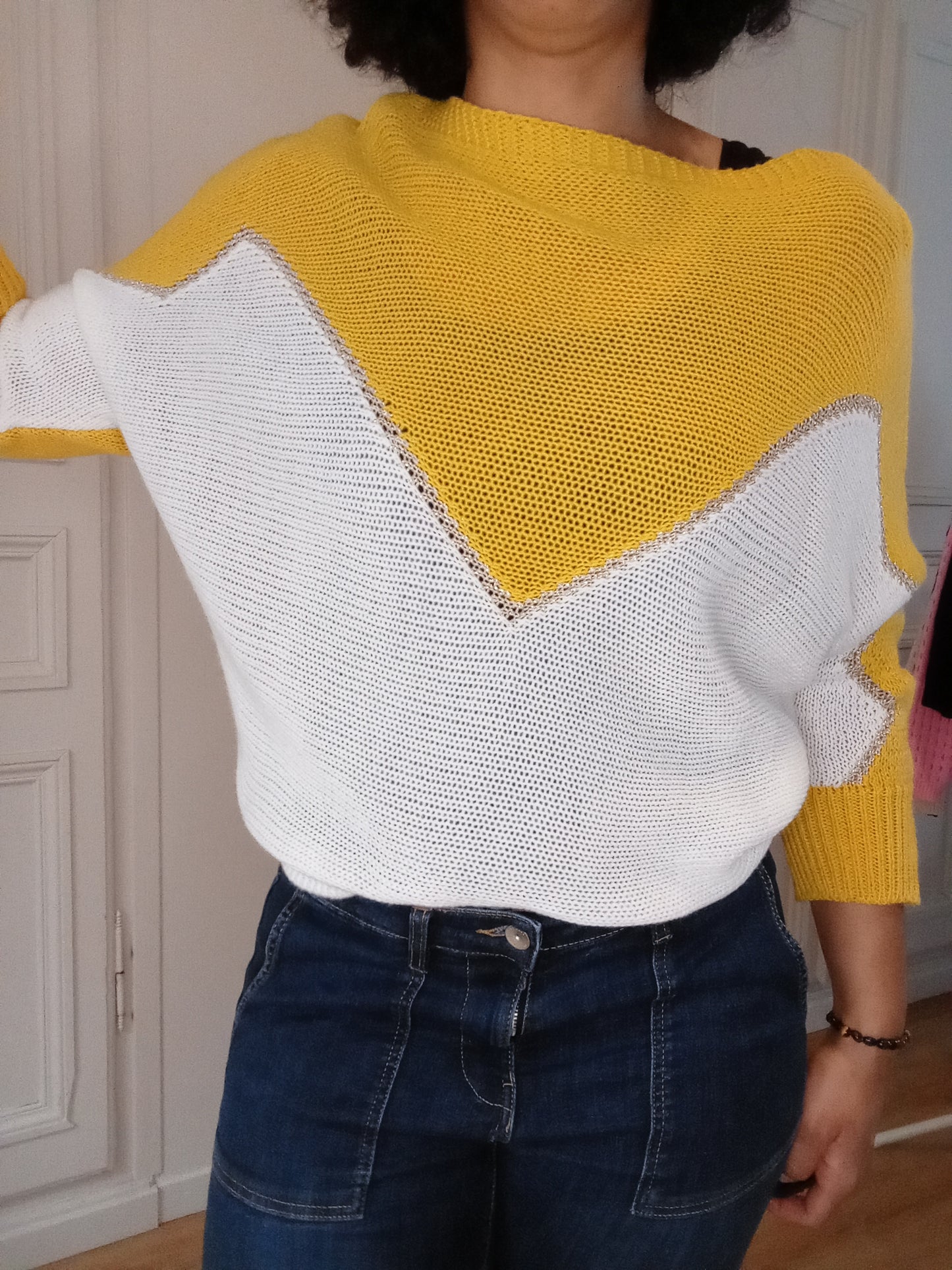 Pull bicolore Jaune
