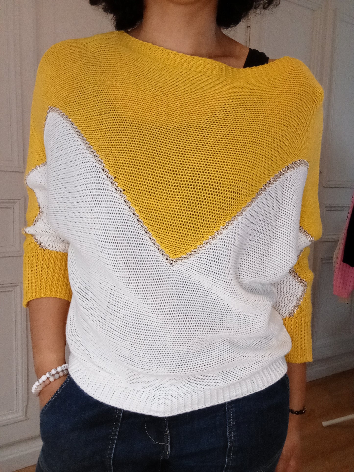 Pull bicolore Jaune