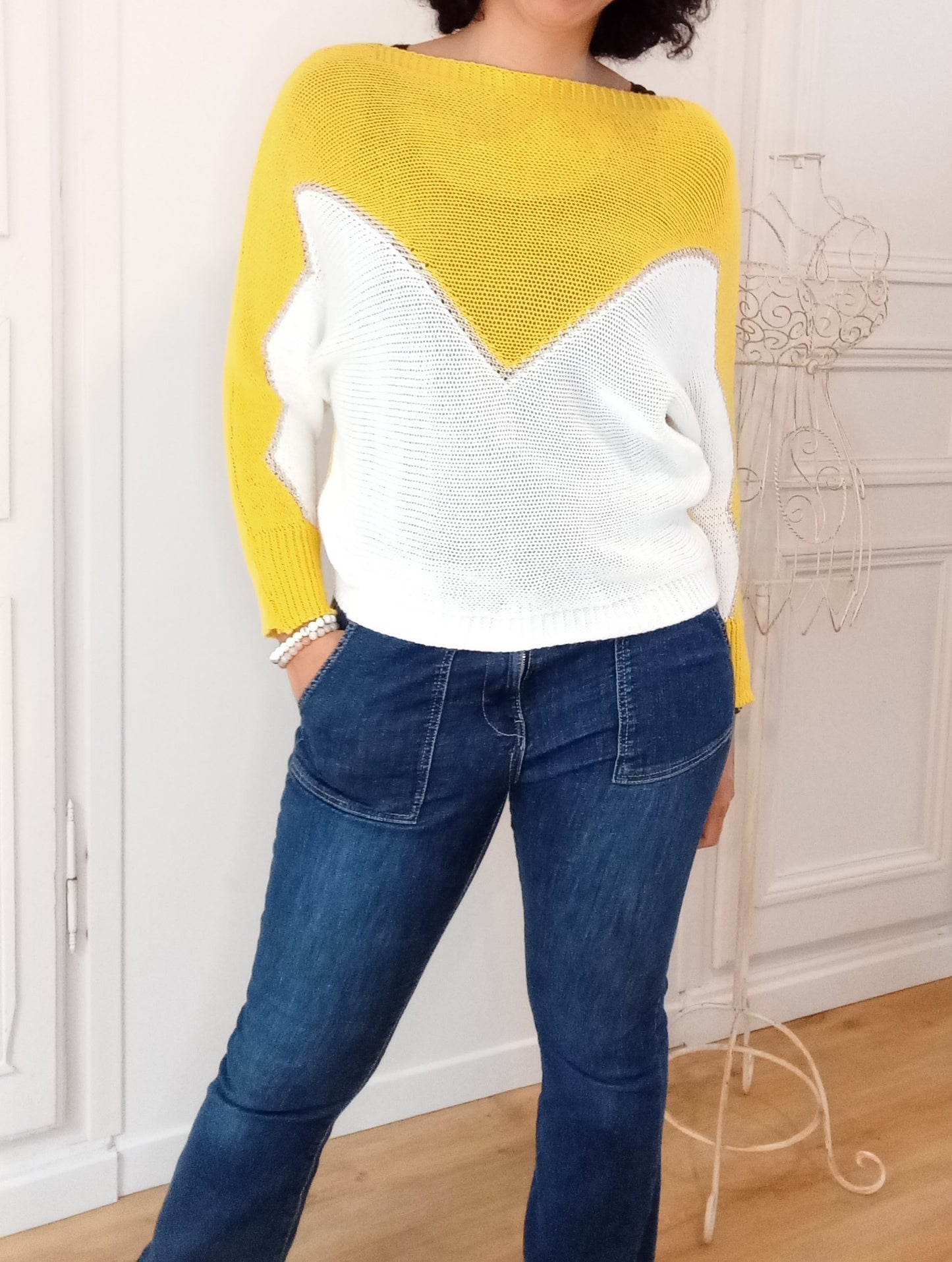 Pull bicolore Jaune