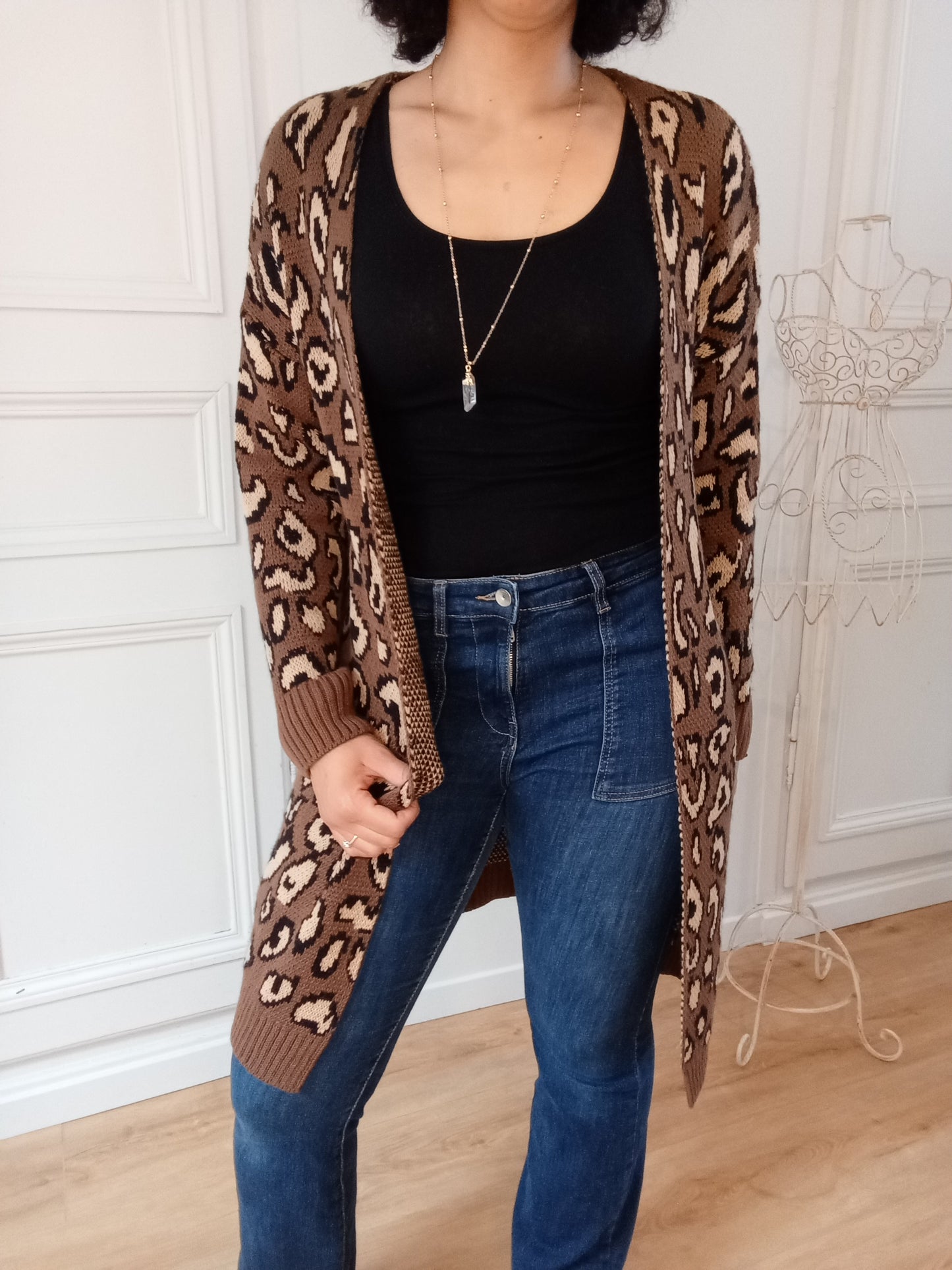 Gilet long Léopard Chocolat