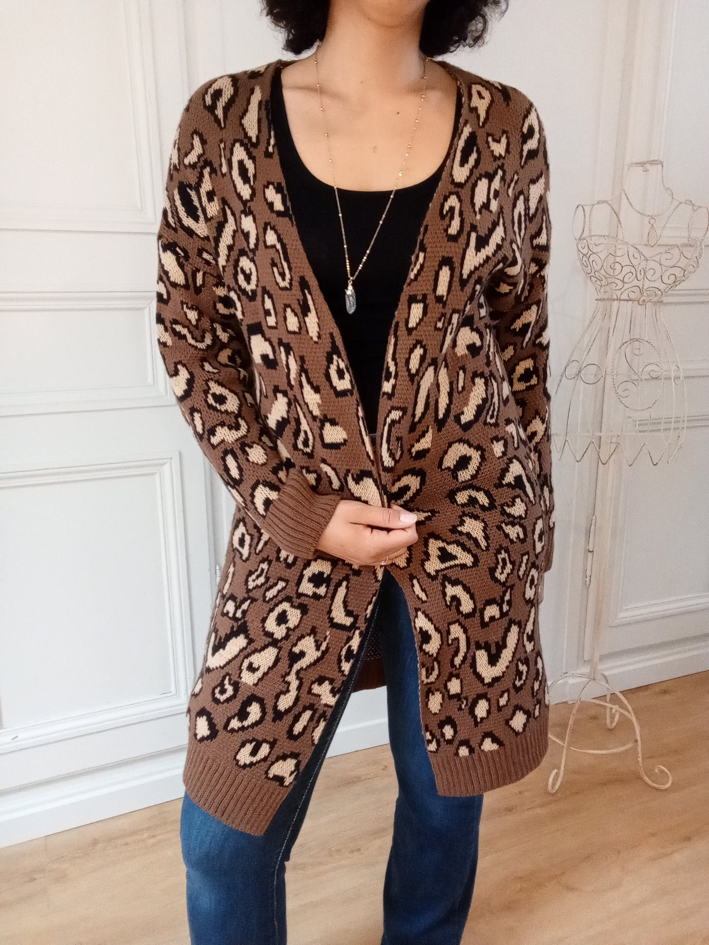 Gilet long Léopard Chocolat