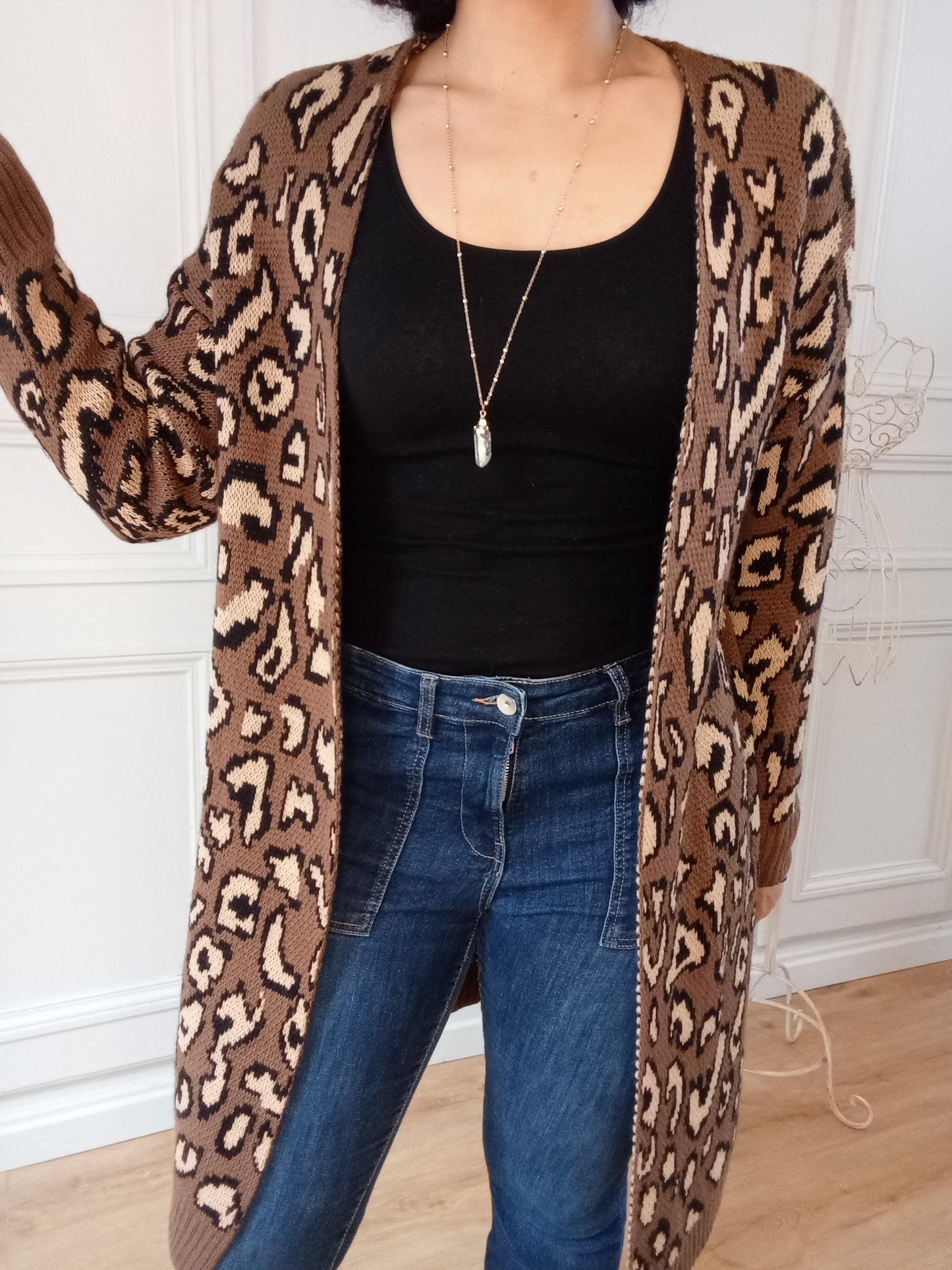 Gilet long Léopard Chocolat