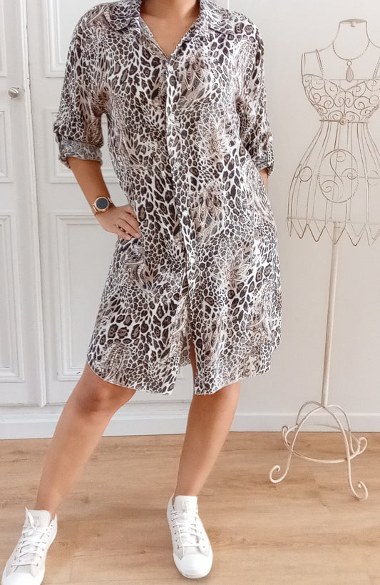 Robe chemise imprimée Léopard