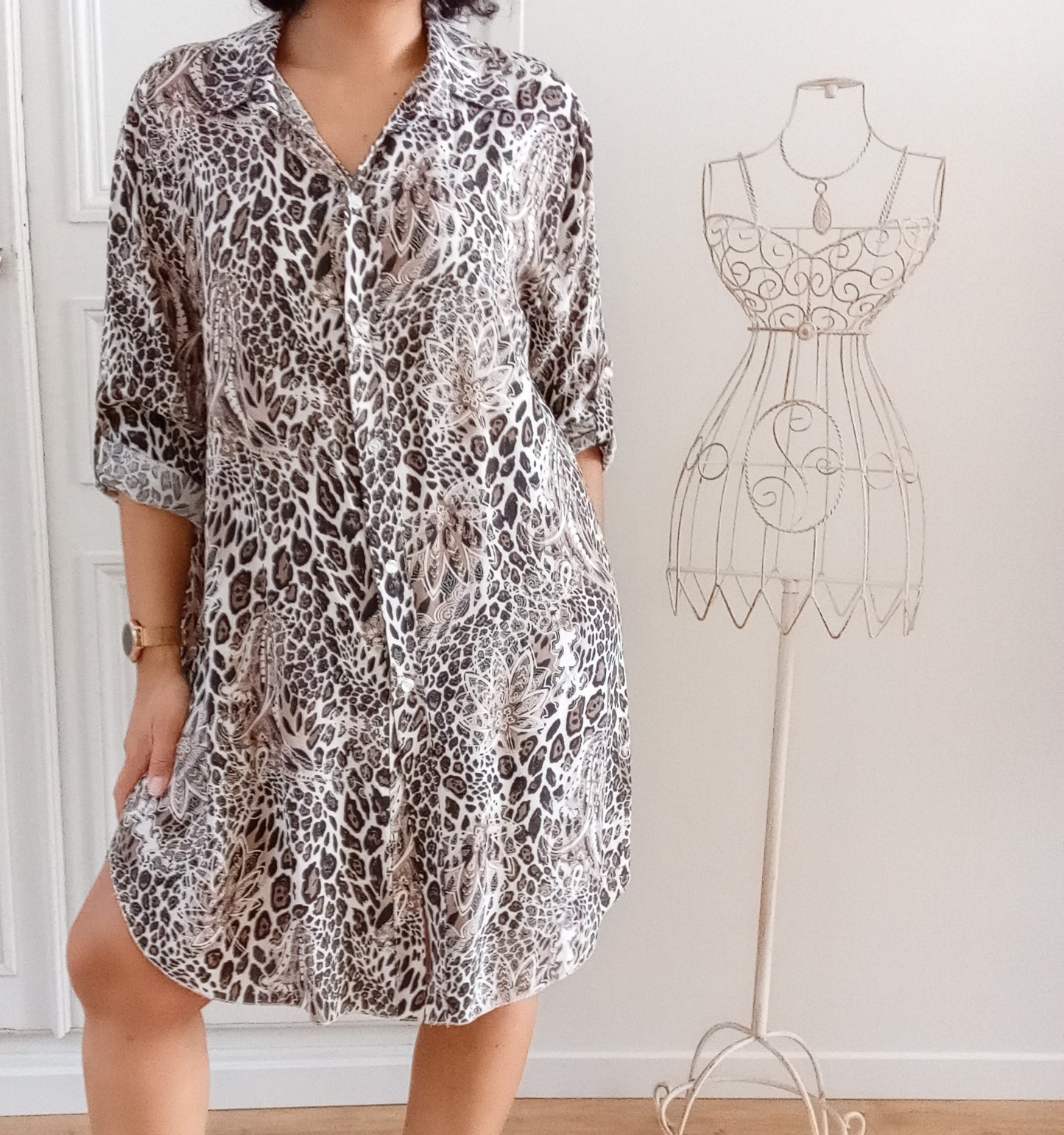 Robe chemise imprimée Léopard