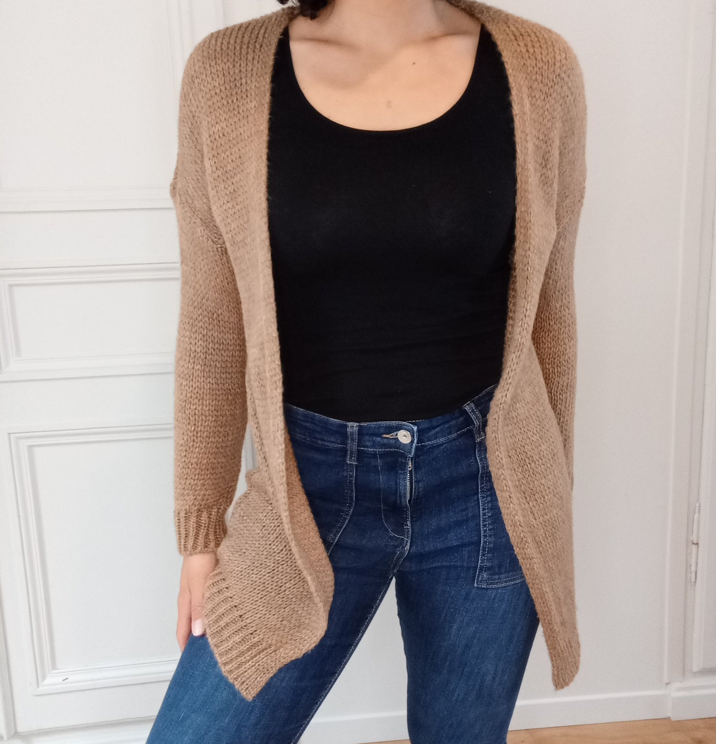 Gilet Maille Mi-long Camel