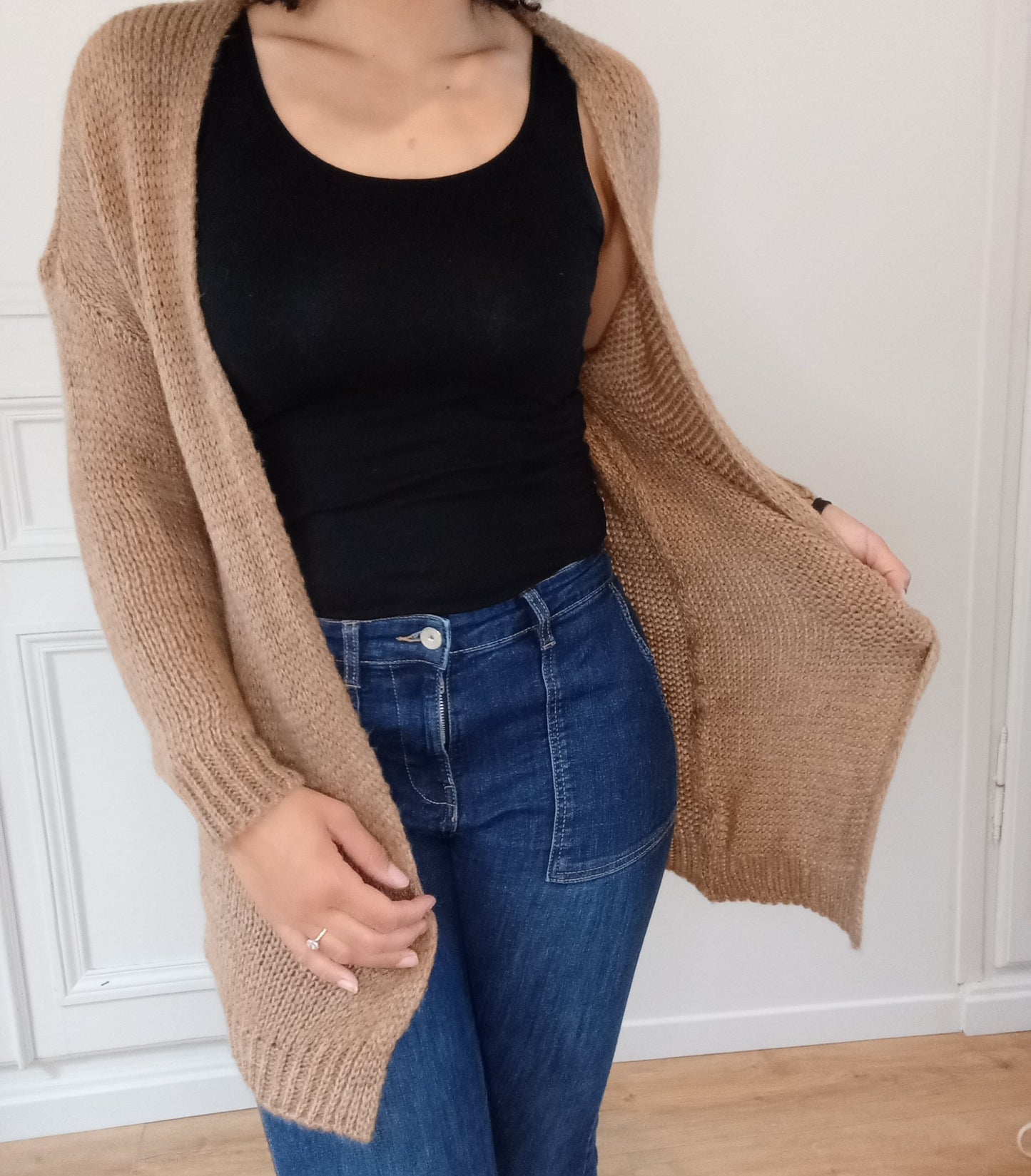 Gilet Maille Mi-long Camel