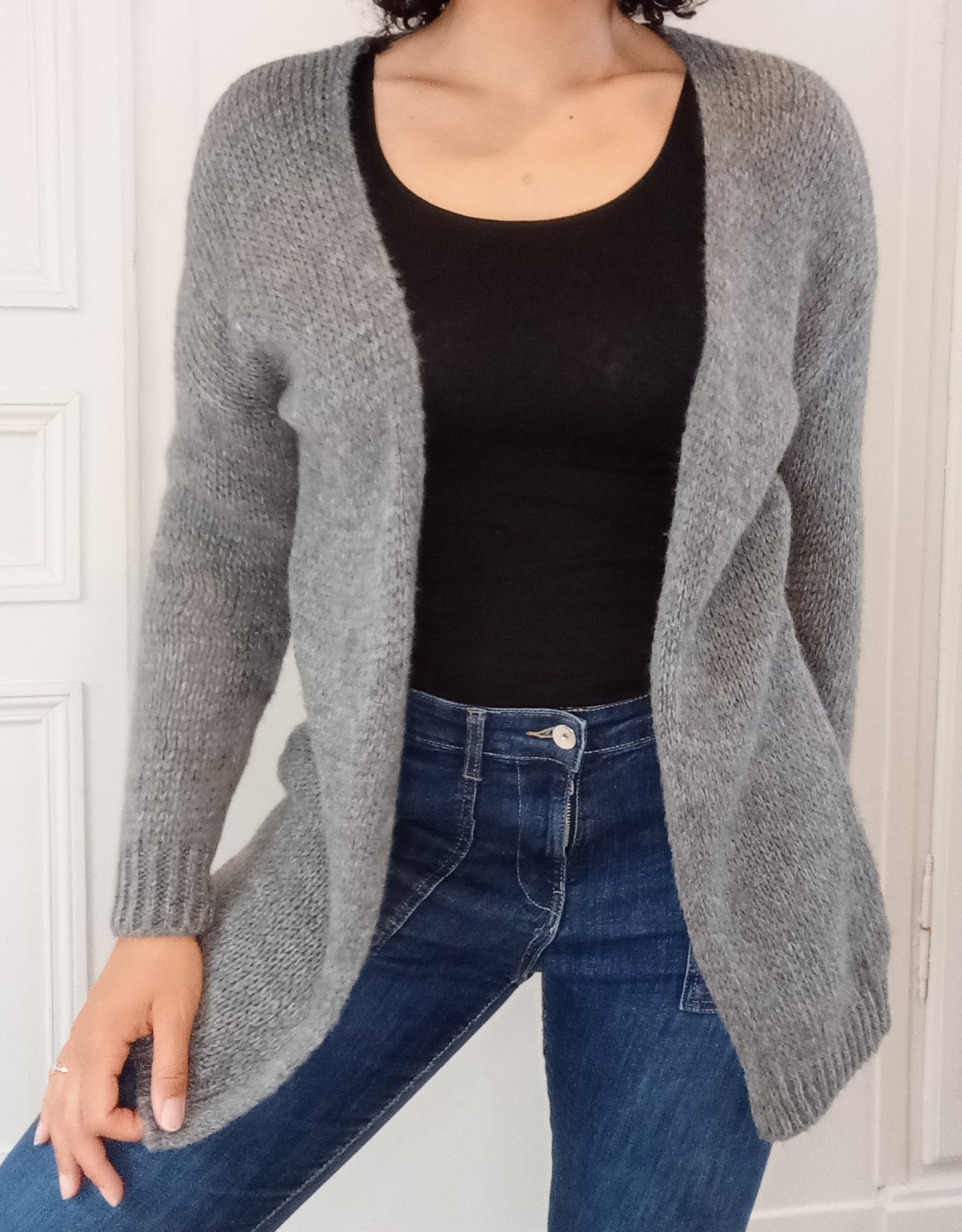 Gilet Maille Mi-long Gris