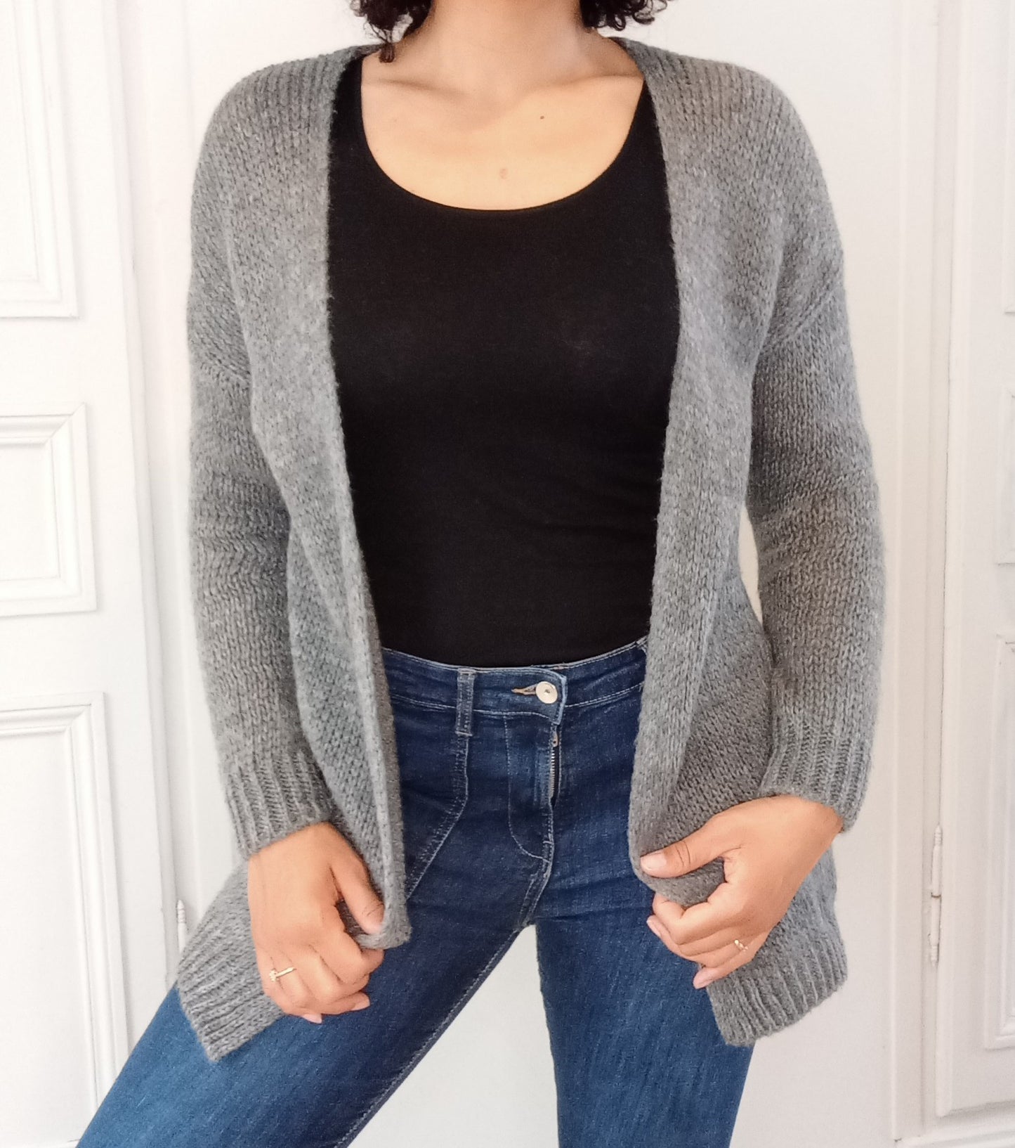 Gilet Maille Mi-long Gris