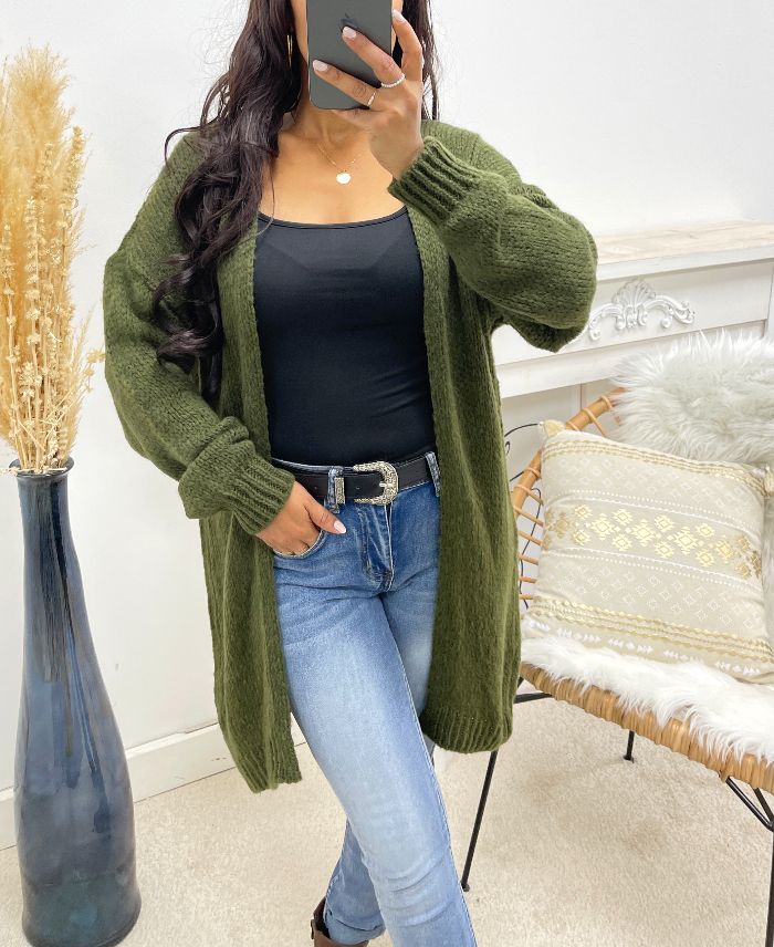 Gilet Maille Mi-long Vert Militaire