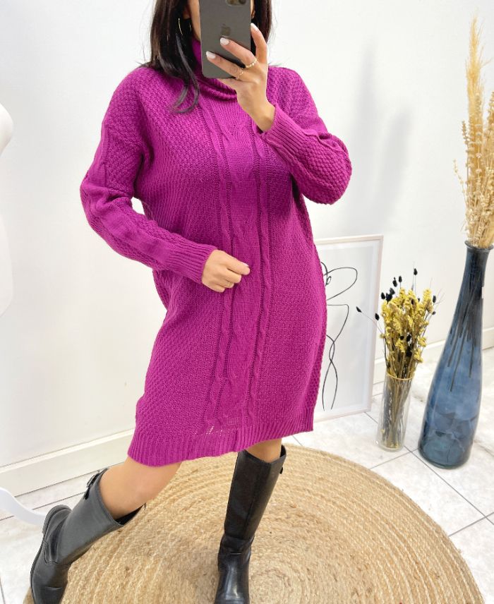 Pull robe col roulé Prune