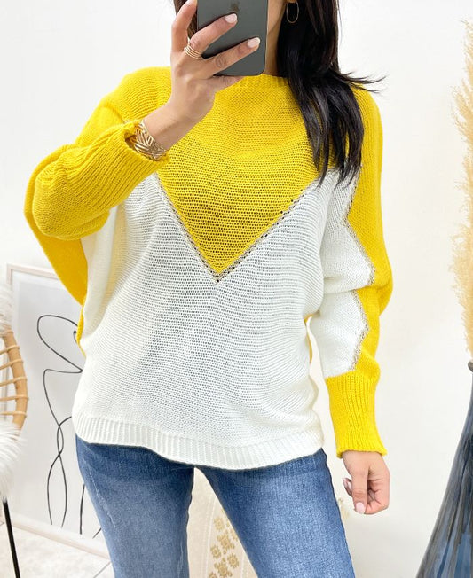 Pull bicolore Jaune